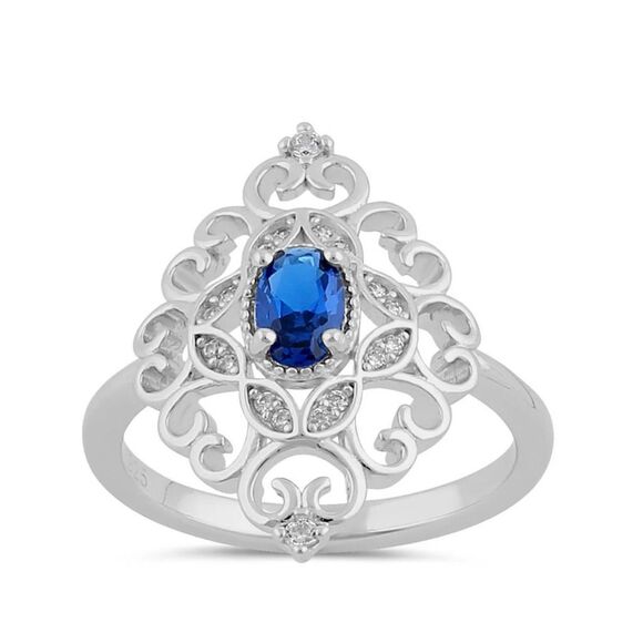 Sterling Silver Elegant Blue Sapphire CZ Marquise Design Ring New - Picture 1 of 6